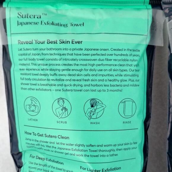 Sutera Japanese Exfoliating Towel Scrub Wash Cloth Deep Cleanse Set of 3 NEW - Picture 4 of 5